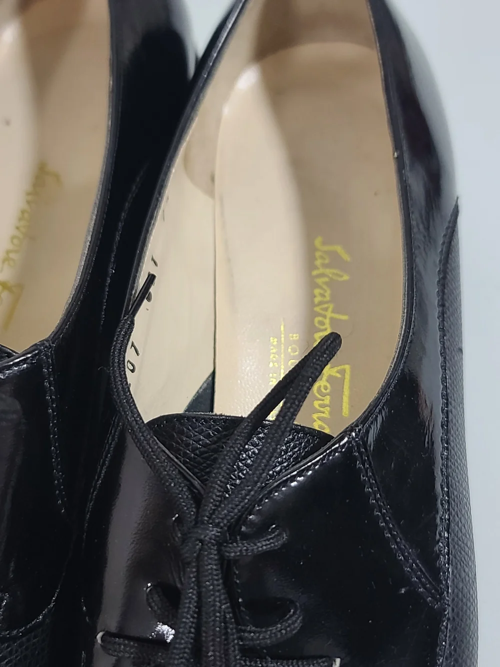 Salvatore Ferragamo Black Leather Lace-Up Flats